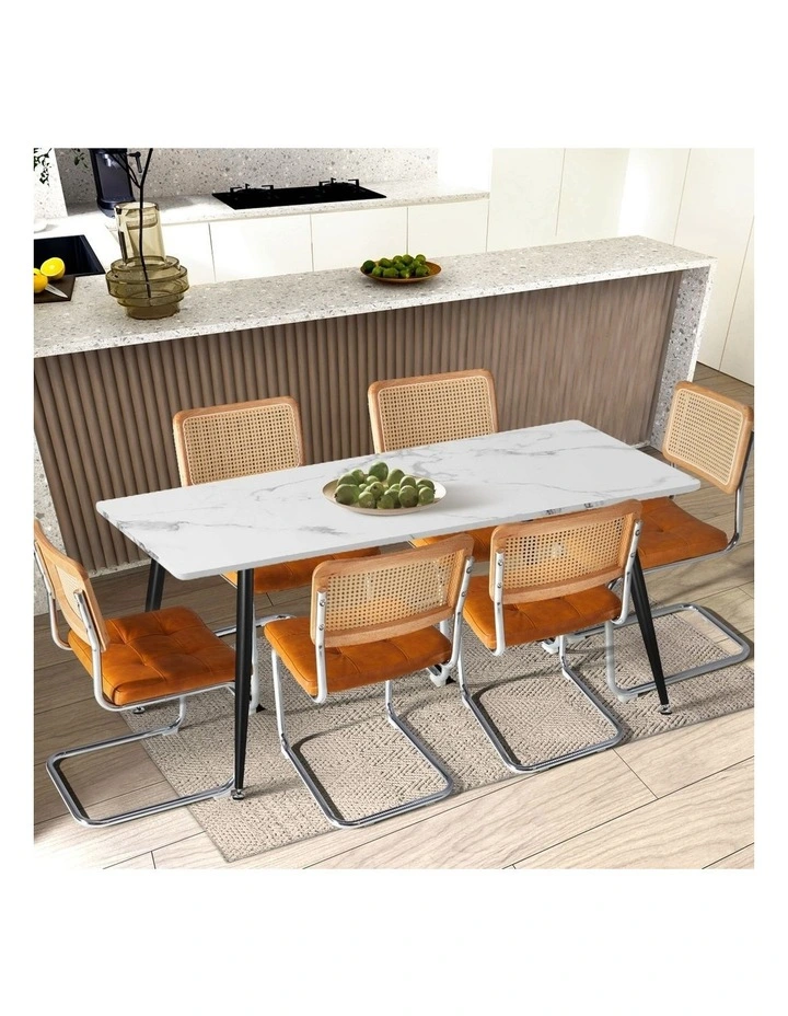 Oikiture 4x Rattan Dining Chair Cesca Replica Cantilever PU Leather Padded Brown image 6