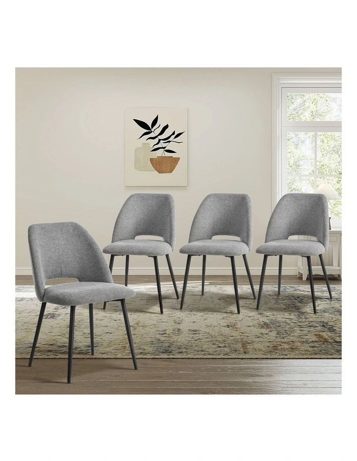 Oikiture 4x Dining Chair Accent Chairs Linen Fabric Grey image 4