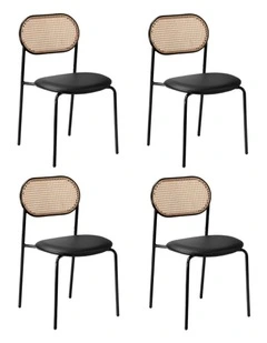 Oikiture 4PCS Dining Chair Accent Chairs Rattan Furniture PU Leather Black