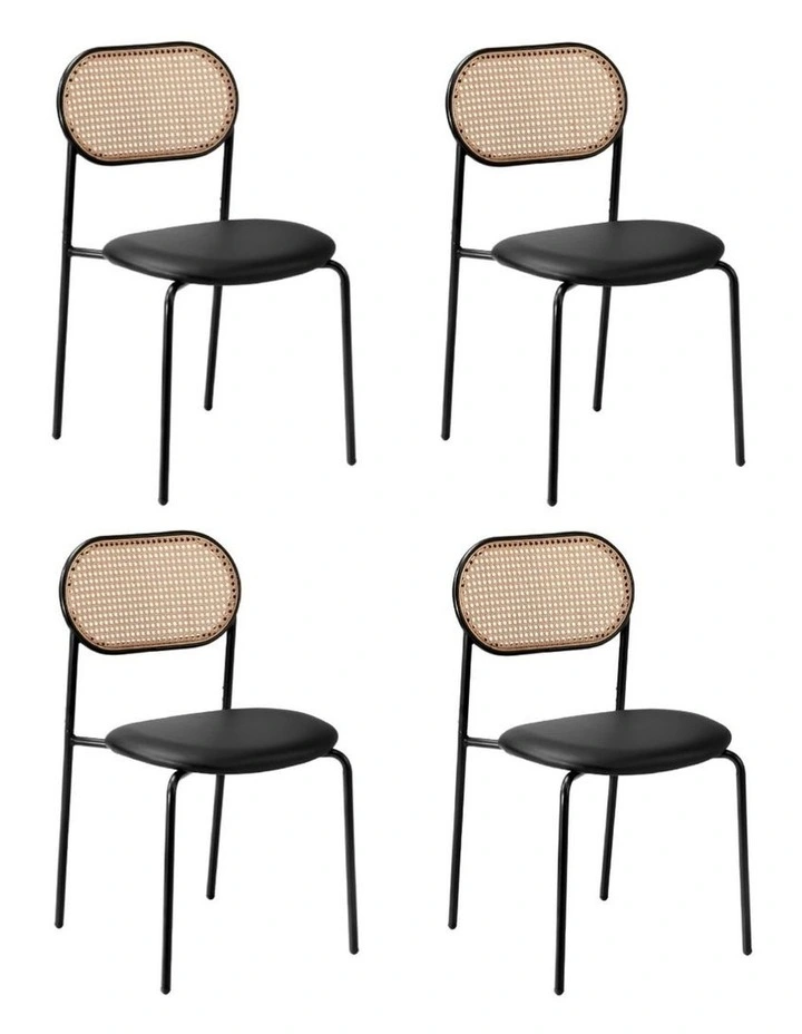 Oikiture 4PCS Dining Chair Accent Chairs Rattan Furniture PU Leather Black image 4