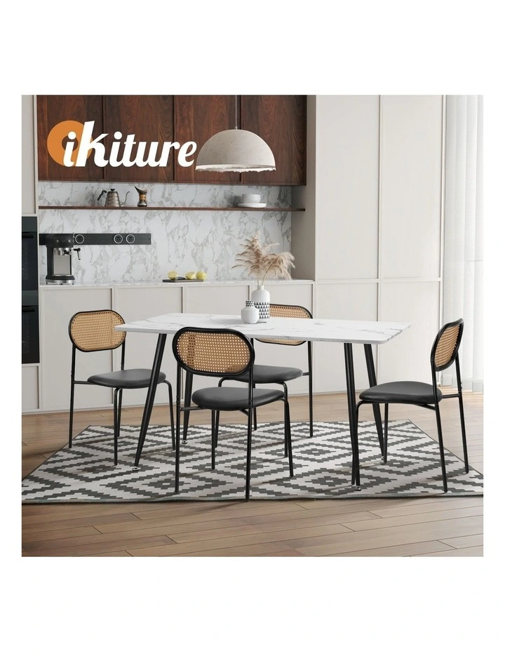 Oikiture 4PCS Dining Chair Accent Chairs Rattan Furniture PU Leather Black image 6