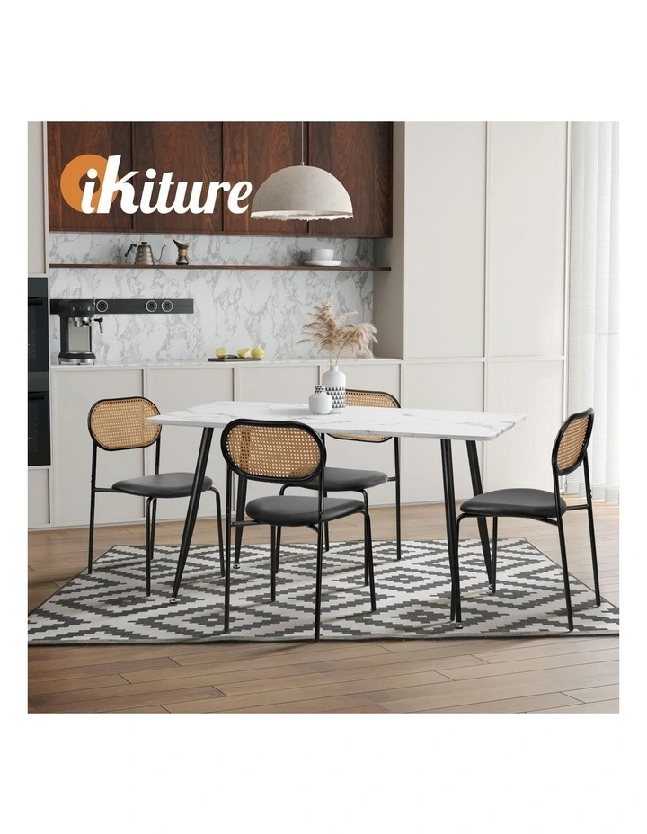 Oikiture 4PCS Dining Chair Accent Chairs Rattan Furniture PU Leather Black image 7