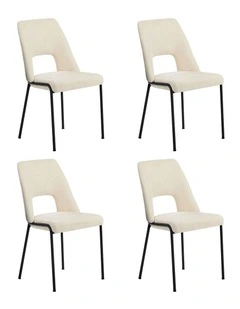 Oikiture 4x Dining Chairs Chenille Fabric Kitchen Side Chair Beige