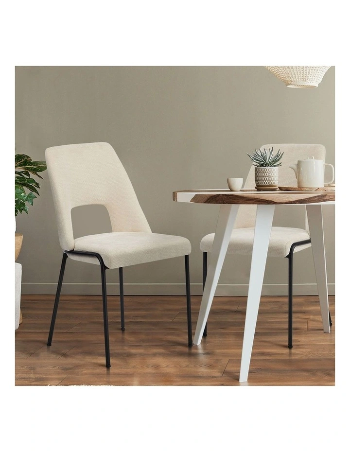 Oikiture 4x Dining Chairs Chenille Fabric Kitchen Side Chair Beige image 5