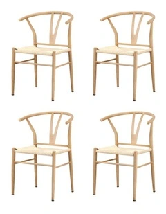 Oikiture 4x Dining Chair Metal Hans Wegner Chair Wishbone Cafe Lounge Beige