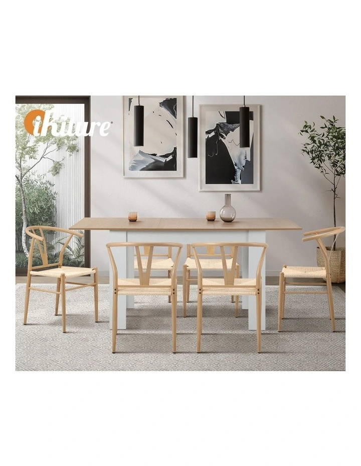 Oikiture 4x Dining Chair Metal Hans Wegner Chair Wishbone Cafe Lounge Beige image 7