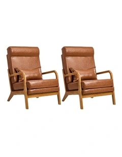 Oikiture 2x Armchair PU Leather Lounge Chair with Lumbar Pillow Brown