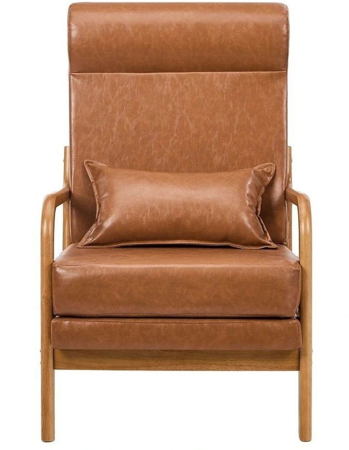 Oikiture 2x Armchair PU Leather Lounge Chair with Lumbar Pillow Brown image 2