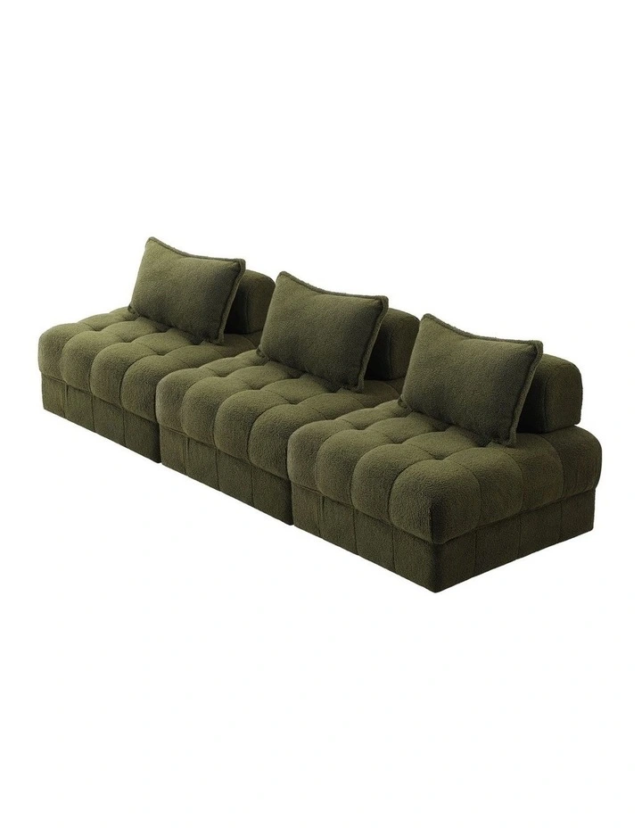 Oikiture 3 Seater Boucle Modular Sofa Lounge Chair Armless TOFU Back Green image 1