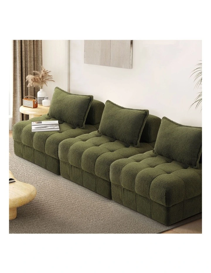 Oikiture 3 Seater Boucle Modular Sofa Lounge Chair Armless TOFU Back Green image 4
