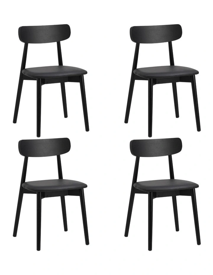 Oikiture 4x Dining Chairs Kitchen Chair PU Leather Solid Wood Cafe Lounge Black image 4