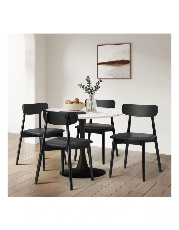 Oikiture 4x Dining Chairs Kitchen Chair PU Leather Solid Wood Cafe Lounge Black image 5