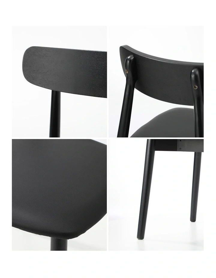 Oikiture 4x Dining Chairs Kitchen Chair PU Leather Solid Wood Cafe Lounge Black image 6