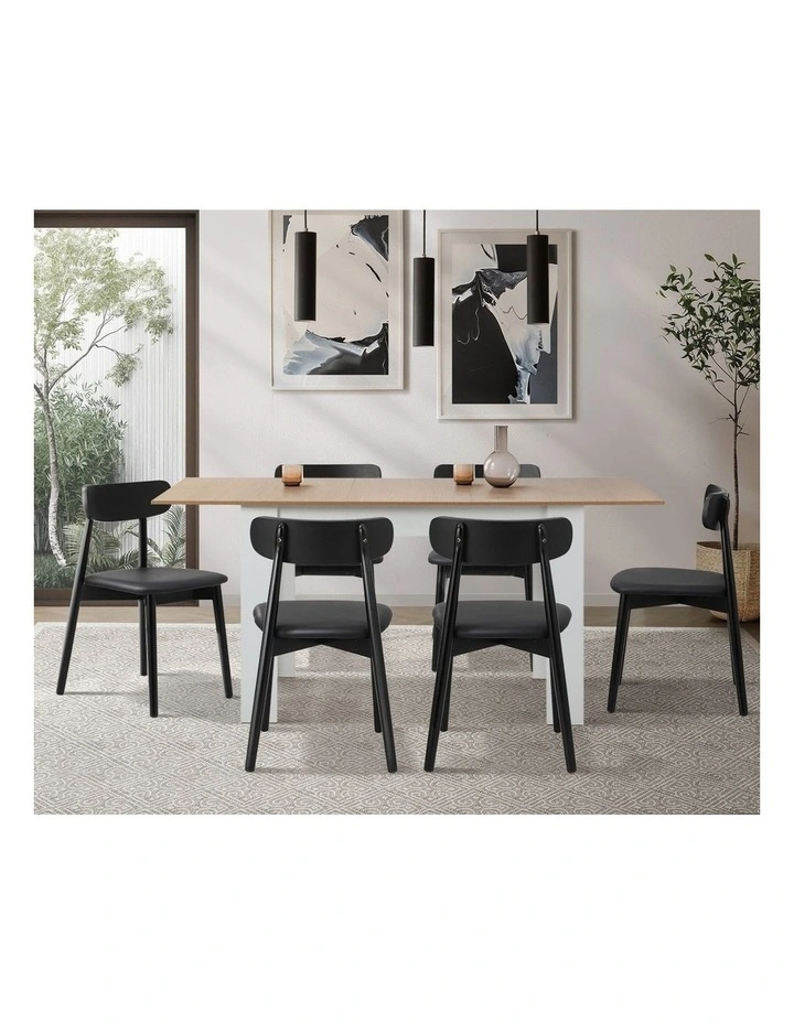 Oikiture 4x Dining Chairs Kitchen Chair PU Leather Solid Wood Cafe Lounge Black image 7