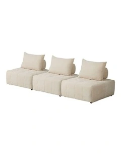 Oikiture 3x Chenille Modular Sofa Floor Lounge Chair w/Pillow TOFU Armless Beige