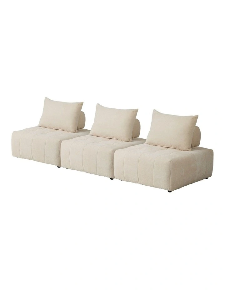 Oikiture 3x Chenille Modular Sofa Floor Lounge Chair w/Pillow TOFU Armless Beige image 1