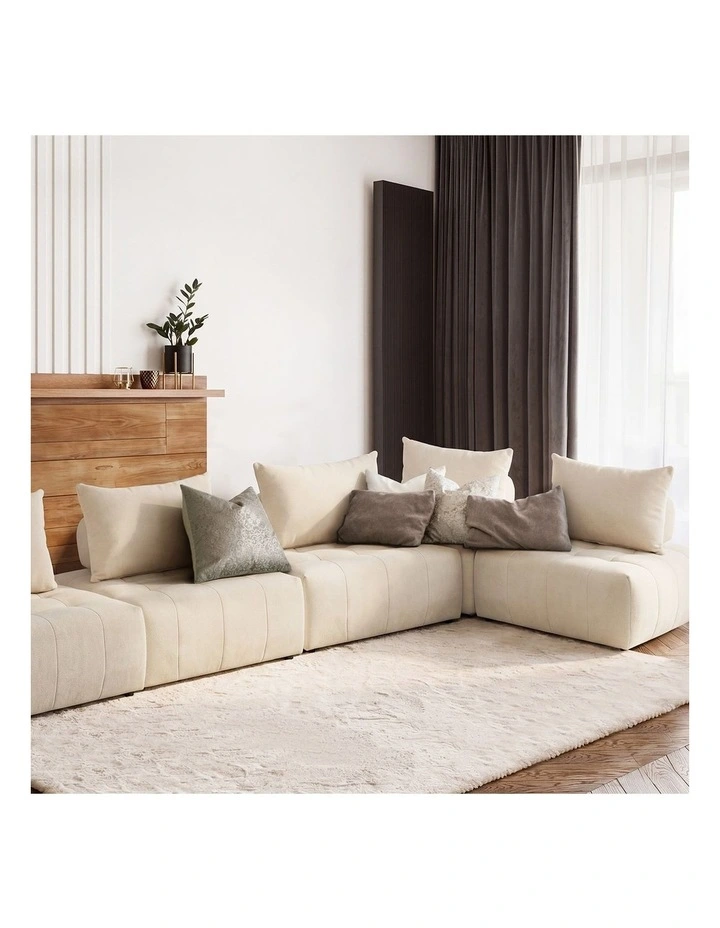 Oikiture 3x Chenille Modular Sofa Floor Lounge Chair w/Pillow TOFU Armless Beige image 7