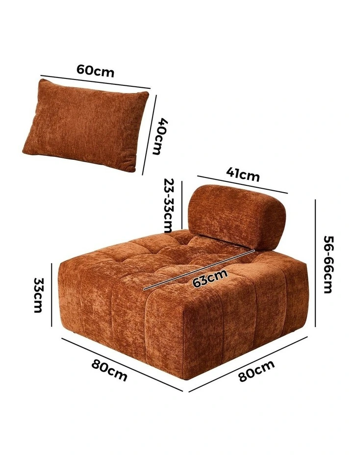 Oikiture 2x Chenille Modular Sofa Floor Lounge Chair w/Pillow TOFU Armless Brown image 3