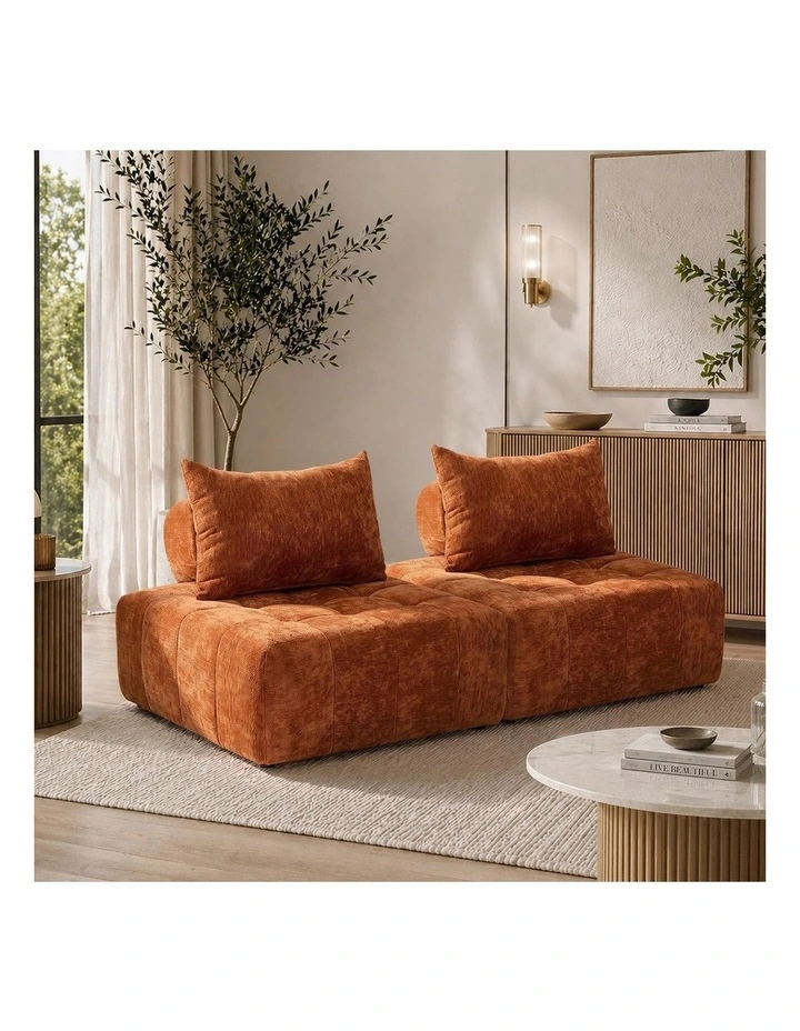 Oikiture 2x Chenille Modular Sofa Floor Lounge Chair w/Pillow TOFU Armless Brown image 4