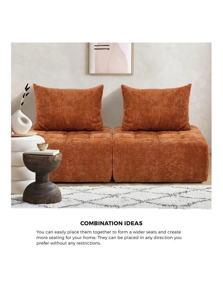 Oikiture 2x Chenille Modular Sofa Floor Lounge Chair w/Pillow TOFU Armless Brown image 5