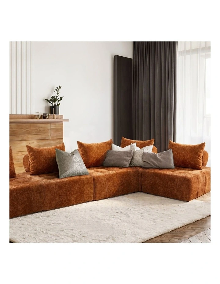 Oikiture 2x Chenille Modular Sofa Floor Lounge Chair w/Pillow TOFU Armless Brown image 7