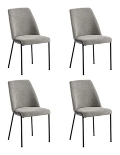 Oikiture Set of 4 Dining Chairs Chenille Fabric Kitchen Chair Padded Seat Grey