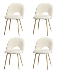 Oikiture 4PCS Dining Chairs Accent Chair Armchair Sherpa Wooden White