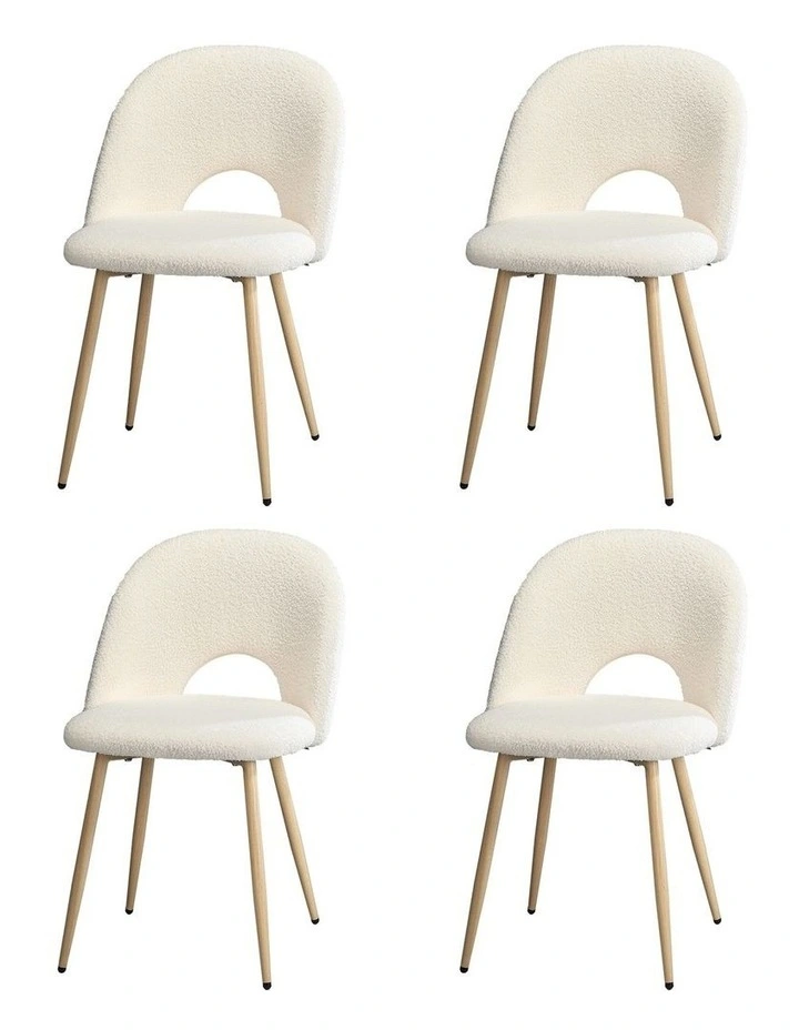 Oikiture 4PCS Dining Chairs Accent Chair Armchair Sherpa Wooden White image 1