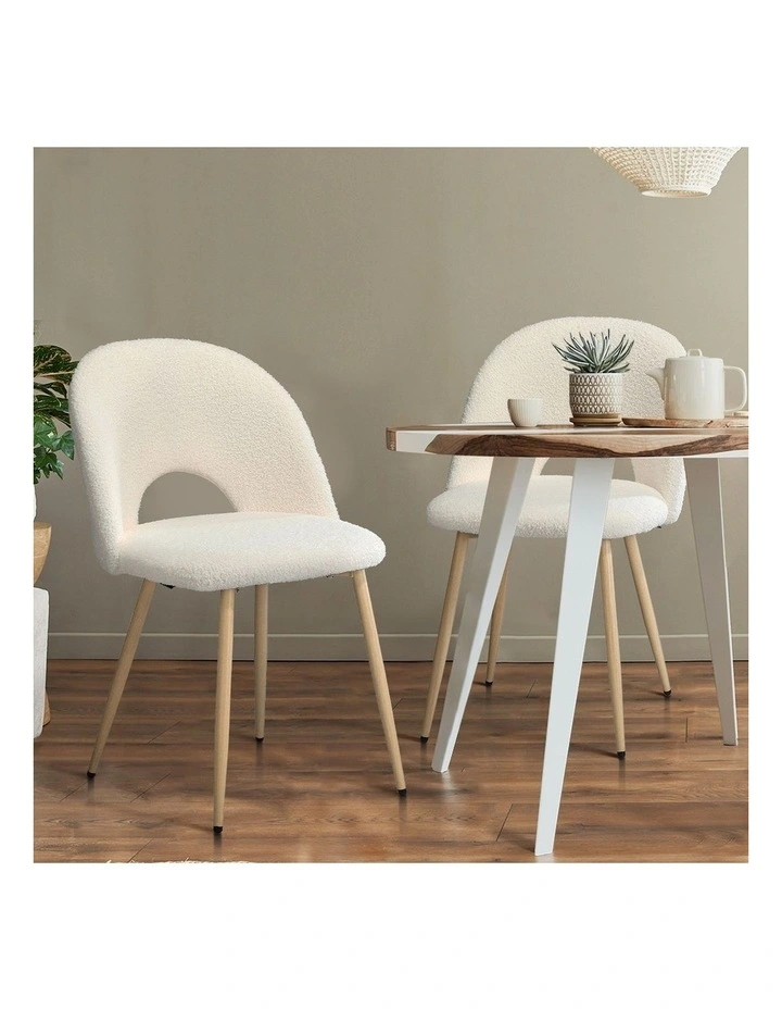 Oikiture 4PCS Dining Chairs Accent Chair Armchair Sherpa Wooden White image 5