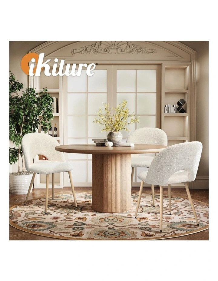 Oikiture 4PCS Dining Chairs Accent Chair Armchair Sherpa Wooden White image 7