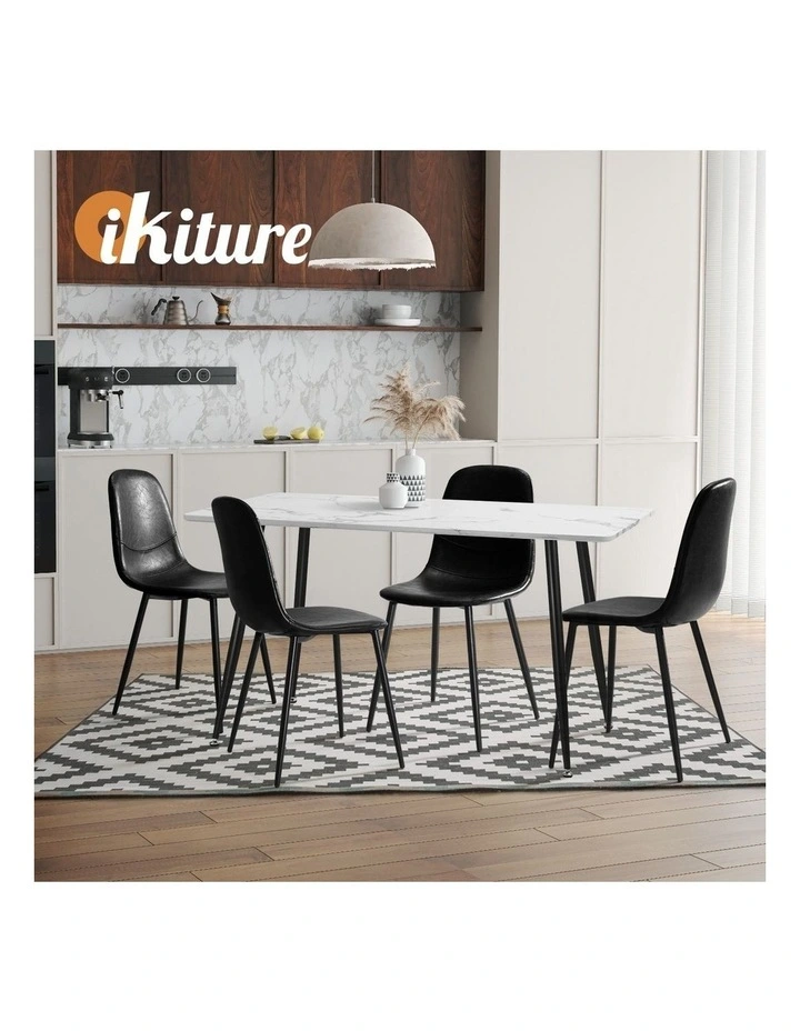 Oikiture 4x Dining Chairs Kitchen Accent Chair Lounge Room PU Leather Black image 7