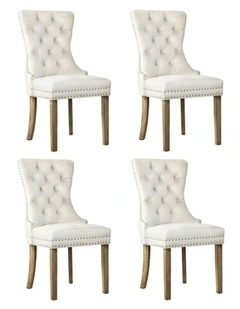 Oikiture 4x Velvet Dining Chairs Upholstered French Provincial Tufted Beige