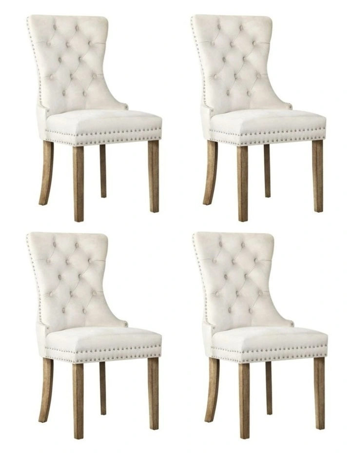 Oikiture 4x Velvet Dining Chairs Upholstered French Provincial Tufted Beige image 1