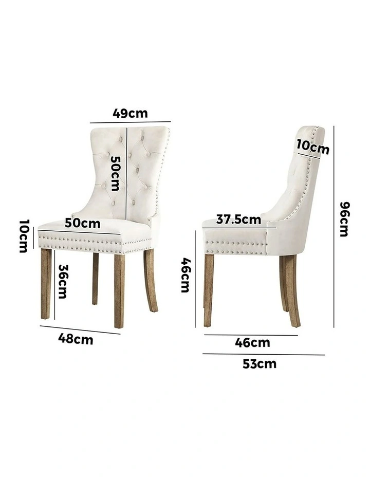 Oikiture 4x Velvet Dining Chairs Upholstered French Provincial Tufted Beige image 3