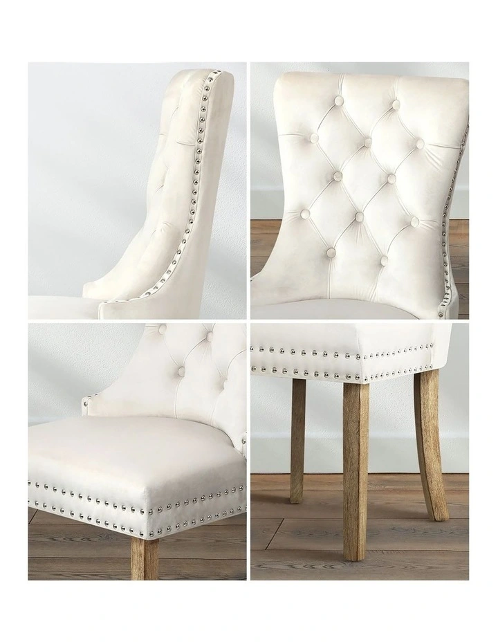 Oikiture 4x Velvet Dining Chairs Upholstered French Provincial Tufted Beige image 6