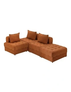 Oikiture 4 Seater Velvet Modular Sofa & Ottoman Set Armless TOFU Back Brown