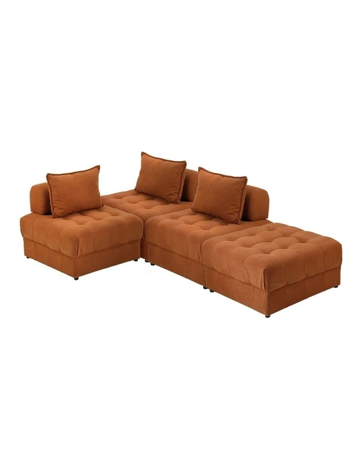 Oikiture 4 Seater Velvet Modular Sofa & Ottoman Set Armless TOFU Back Brown image 1