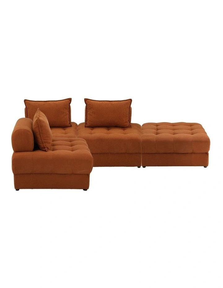 Oikiture 4 Seater Velvet Modular Sofa & Ottoman Set Armless TOFU Back Brown image 2