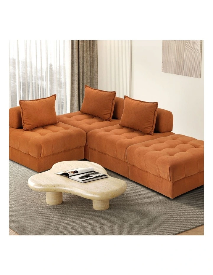 Oikiture 4 Seater Velvet Modular Sofa & Ottoman Set Armless TOFU Back Brown image 4