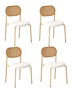 Oikiture 4PCS Dining Chair Accent Chairs Rattan Furniture Sherpa White