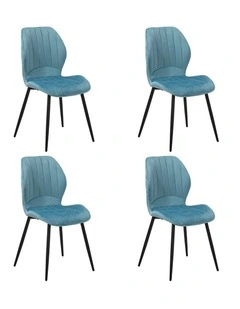 Oikiture Set of 4 Dining Chairs Kitchen Lounge Padded Seat Armless Velvet Blue