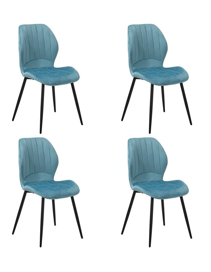 Oikiture Set of 4 Dining Chairs Kitchen Lounge Padded Seat Armless Velvet Blue image 1