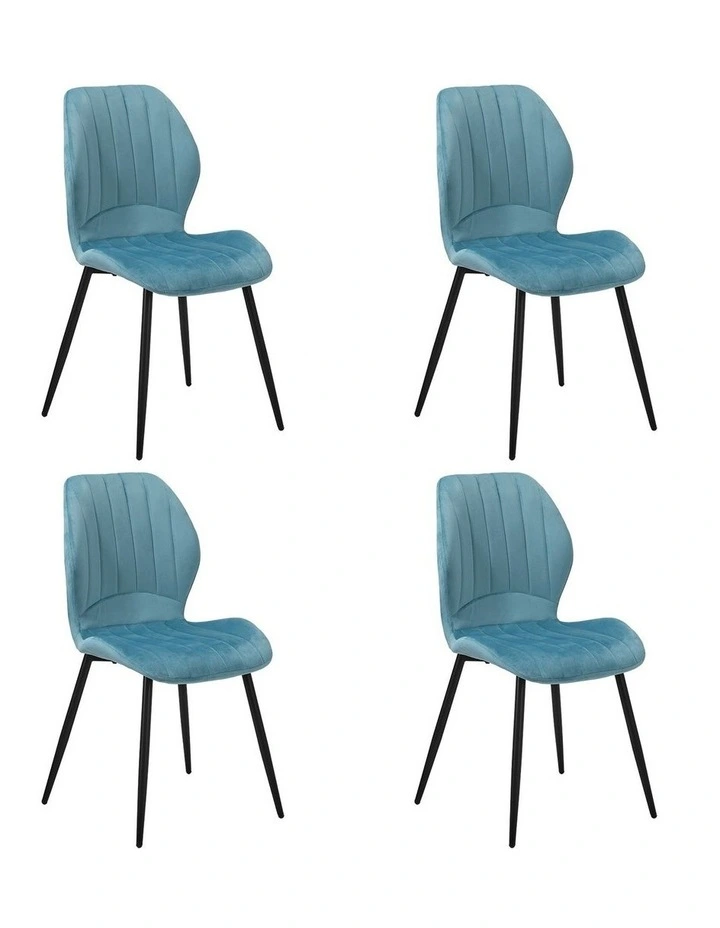 Oikiture Set of 4 Dining Chairs Kitchen Lounge Padded Seat Armless Velvet Blue image 4