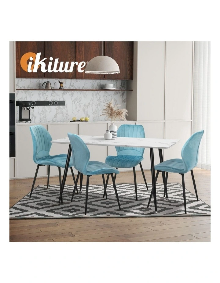 Oikiture Set of 4 Dining Chairs Kitchen Lounge Padded Seat Armless Velvet Blue image 7