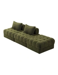 Oikiture 3 Seater Boucle Modular Sofa & Ottoman Set Armless TOFU Back Green