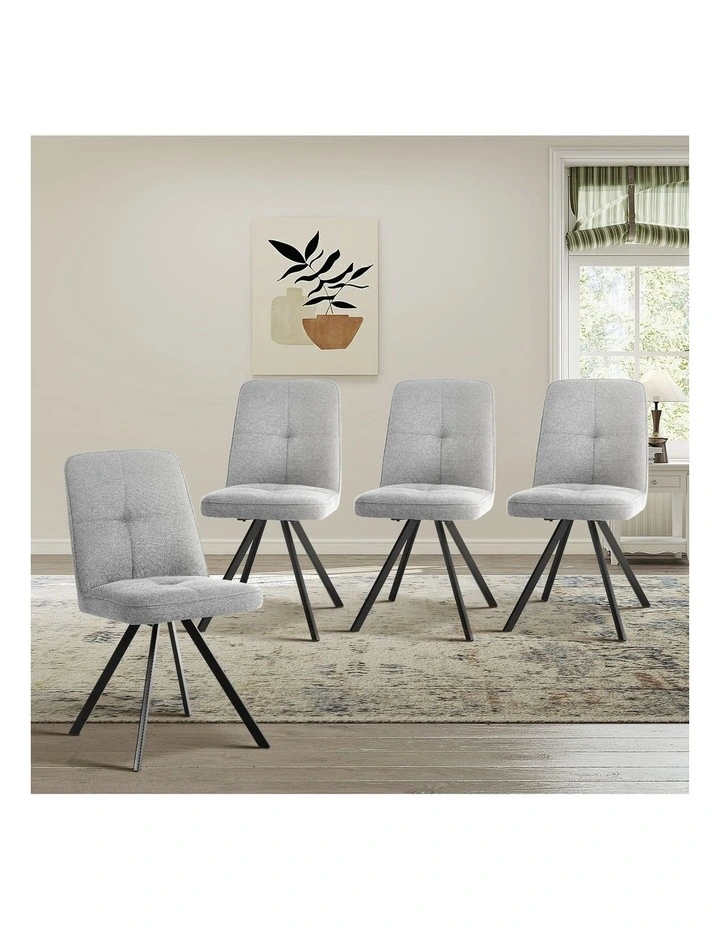 Oikiture 4x Dining Chair Kitchen Seat Linen Fabric Accent Chair Grey image 4