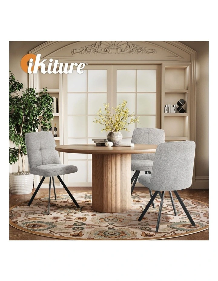 Oikiture 4x Dining Chair Kitchen Seat Linen Fabric Accent Chair Grey image 7