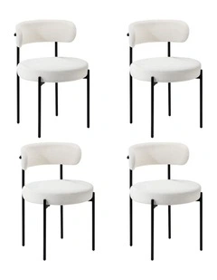 Oikiture 4x Dining Chair Round Boucle Kitchen Lounge Seats Backrest White