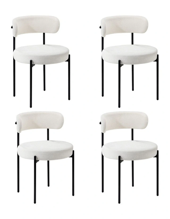 Oikiture 4x Dining Chair Round Boucle Kitchen Lounge Seats Backrest White image 1