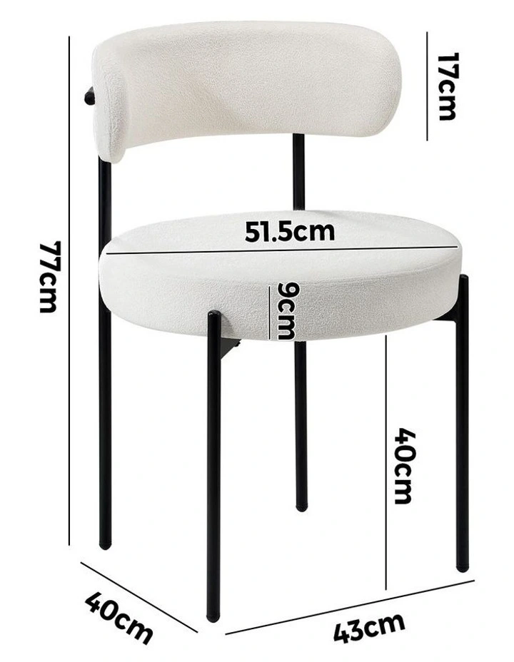 Oikiture 4x Dining Chair Round Boucle Kitchen Lounge Seats Backrest White image 3